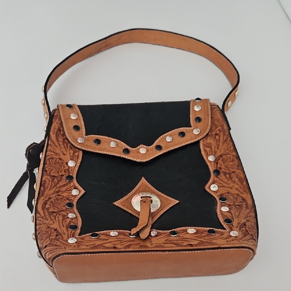 Montana Silversmiths Black and Tan Embossed Shoulder Bag